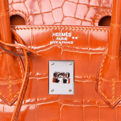Hermes Shiny Niloticus Crocodile Birkin 25 Orange 17 of 30