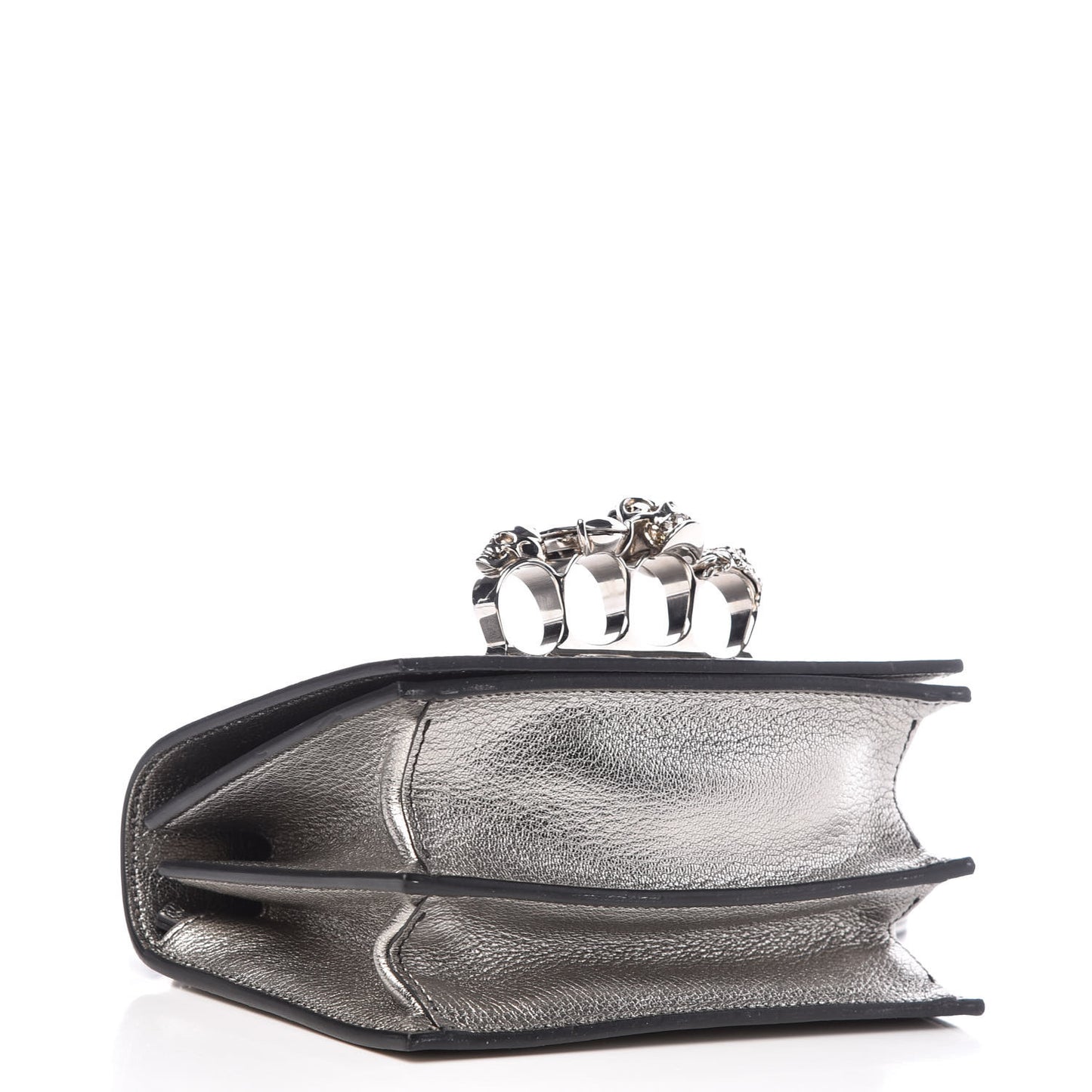 Metallic Goatskin Jeweled Knuckle Satchel Silver