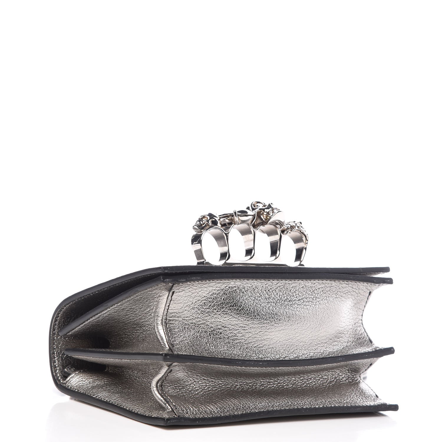 Alexander McQueen Metallic Goatskin Jeweled Knuckle Satchel Silver 4 of 9