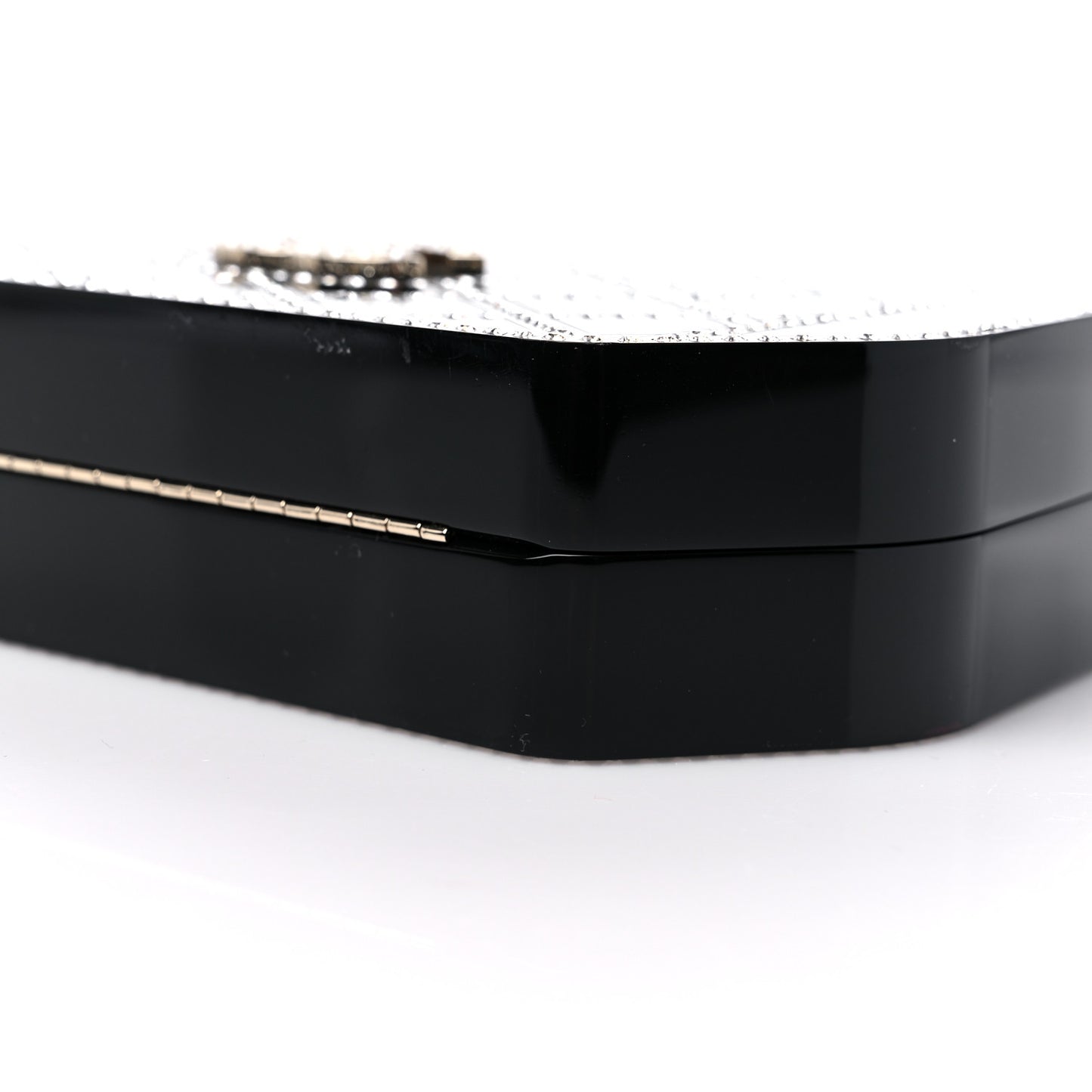 Plexiglass Crystal Quilted Minaudiere Clutch Black White