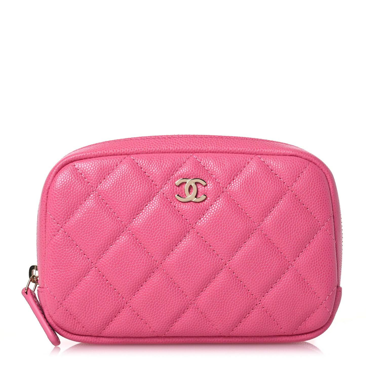 Caviar Quilted Small Curvy Pouch Cosmetic Case Pink