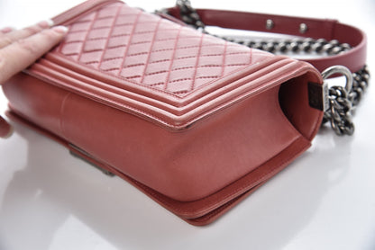 Chanel Lambskin Quilted Medium Boy Flap Dark Pink 14 of 16