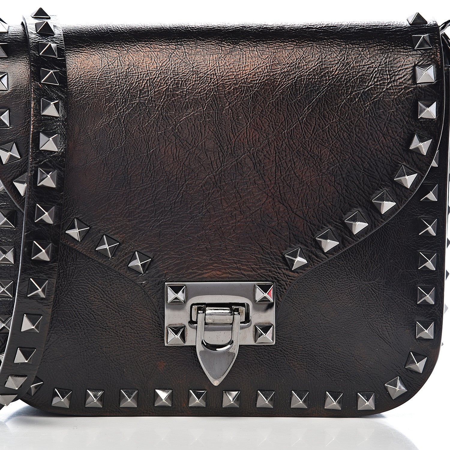 Valentino Garavani Craquele Calfskin Rockstud Shoulder Flap Messenger Bag Black 14 of 14