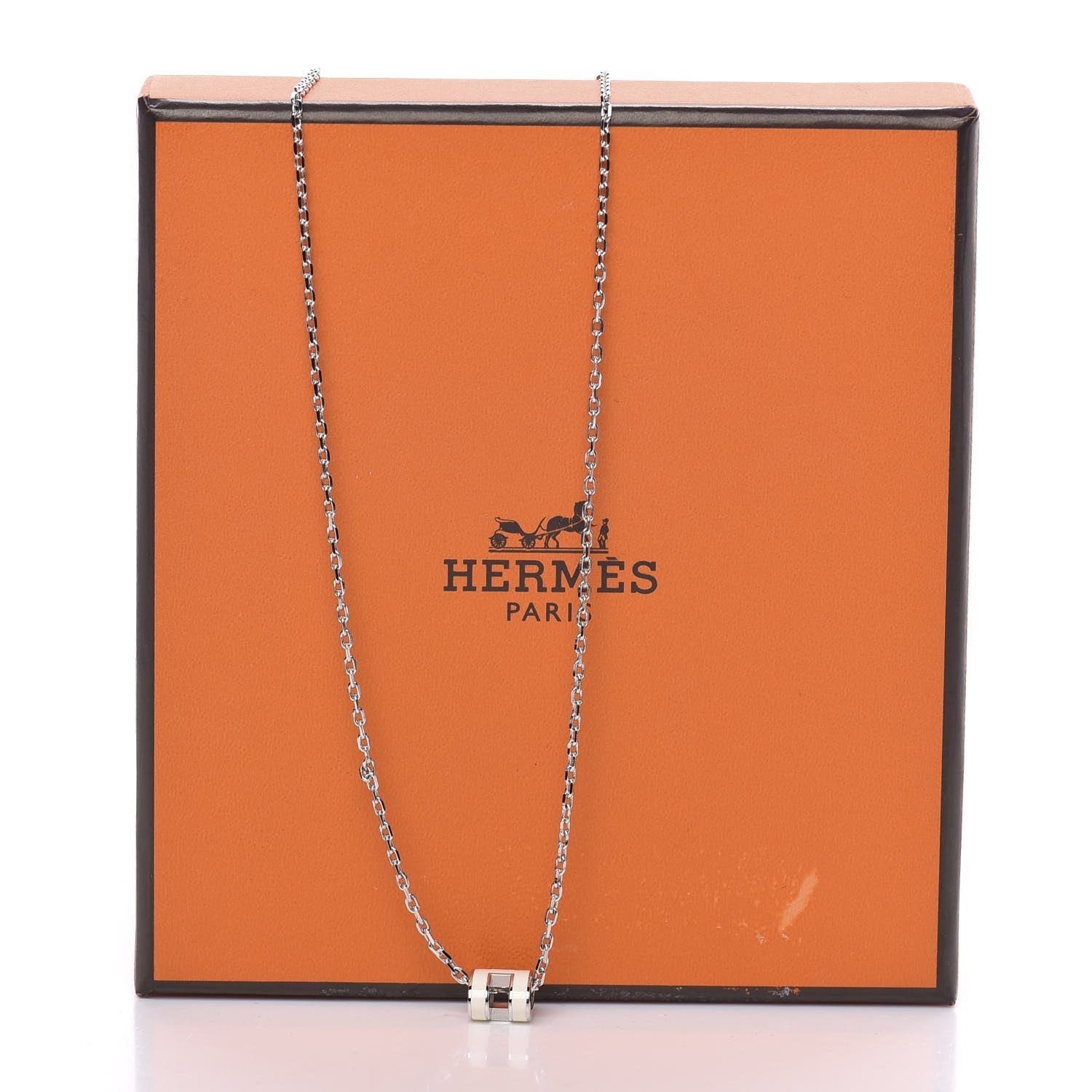 Hermes Lacquered Palladium Pop H Pendant Necklace Ecru 4 of 4
