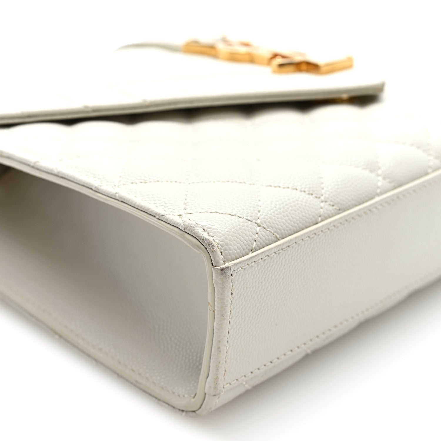 Saint Laurent Grain De Poudre Textured Mixed Matelasse Medium Triquilt Monogram Satchel Crema Soft 7 of 8