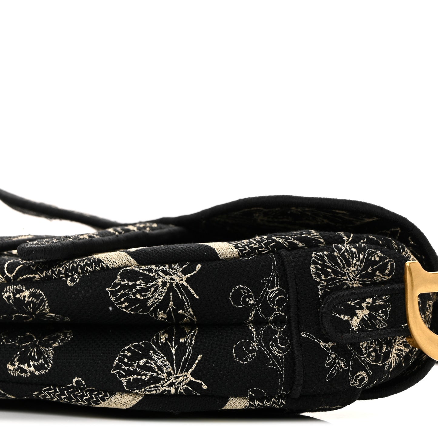 Canvas Embroidered Butterfly Print Saddle Bag Black