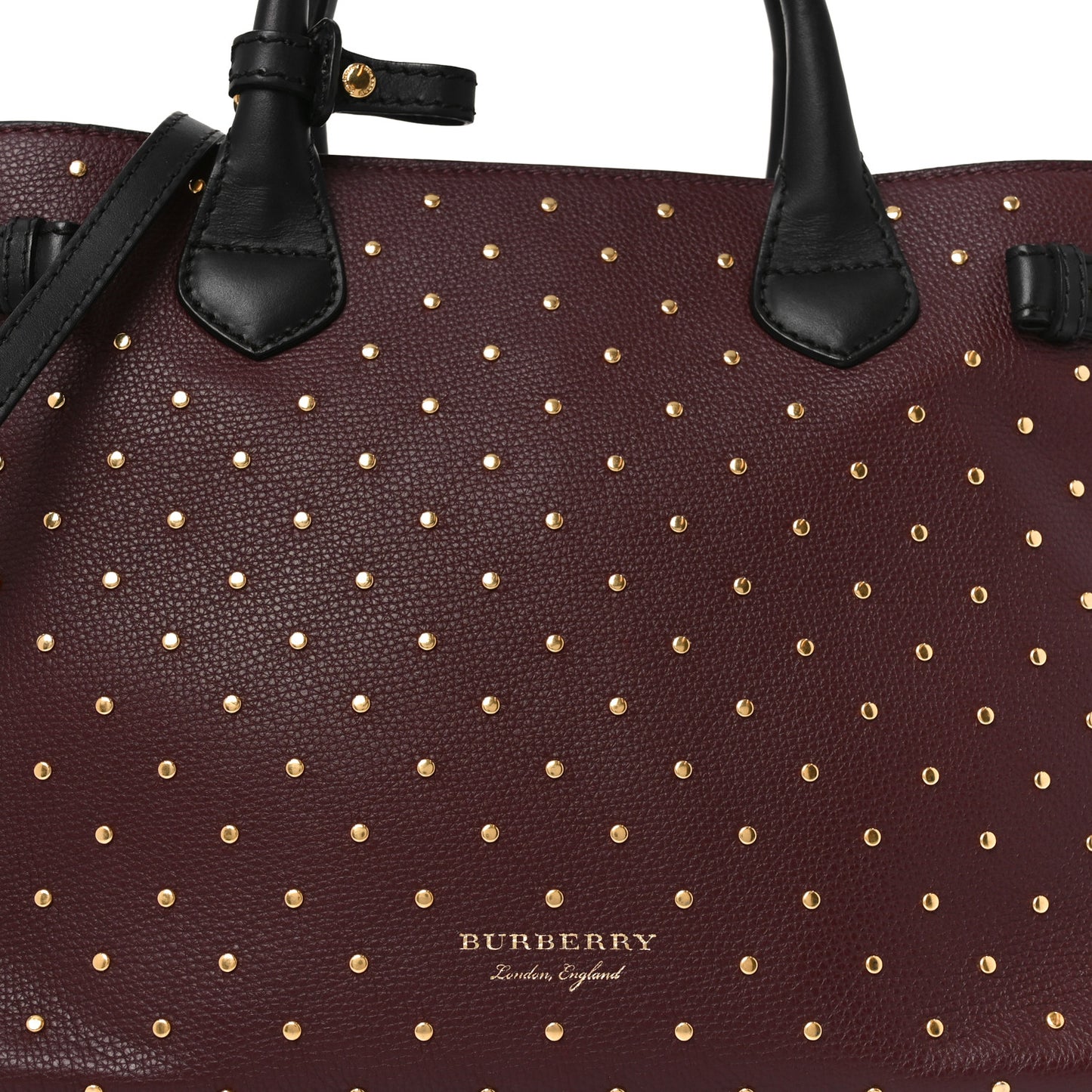 Grainy Calfskin Studded Medium Banner Tote Burgundy
