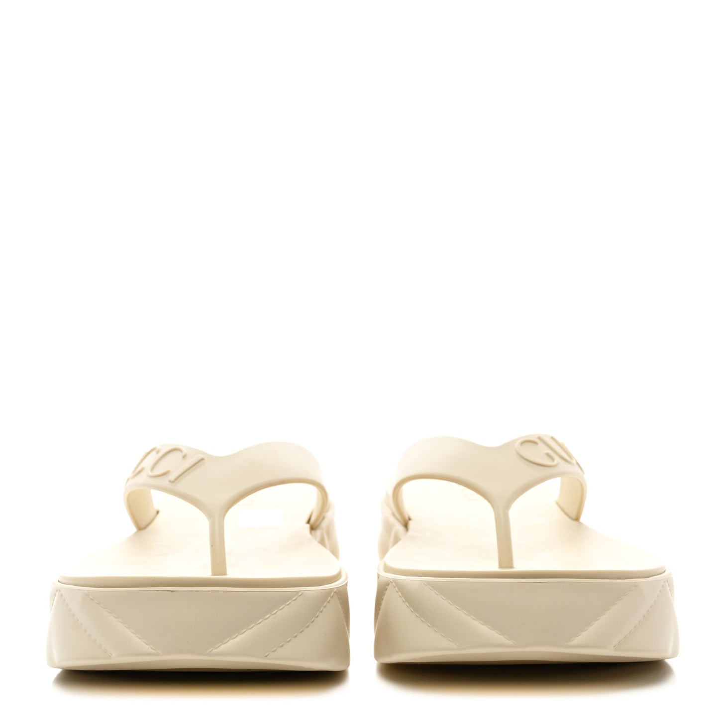 Rubber Chevron Logo Embossed Womens Thong Platform Sandals 37 White