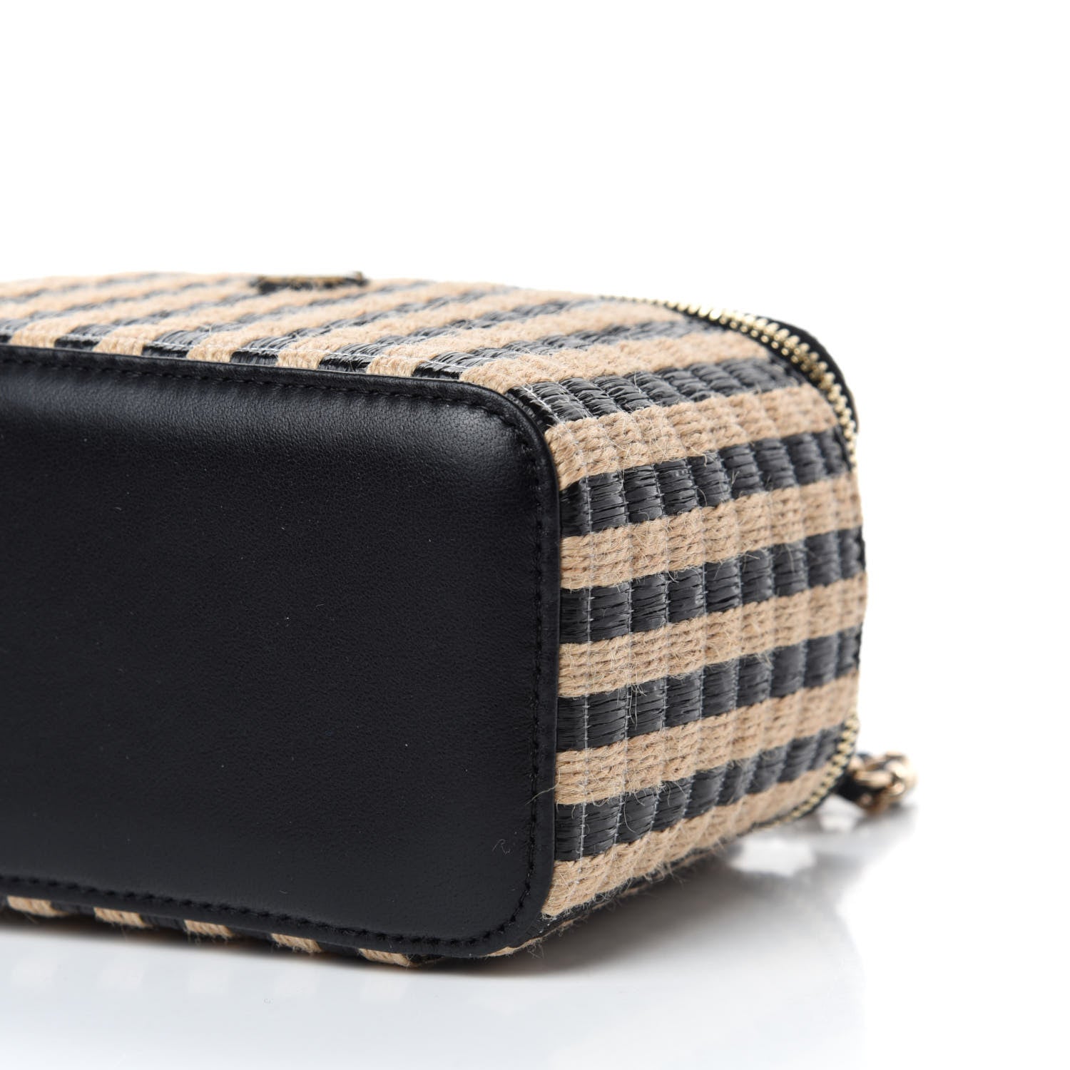 Chanel Raffia Jute Striped Small Vanity Case With Chain Black Beige 7 of 11