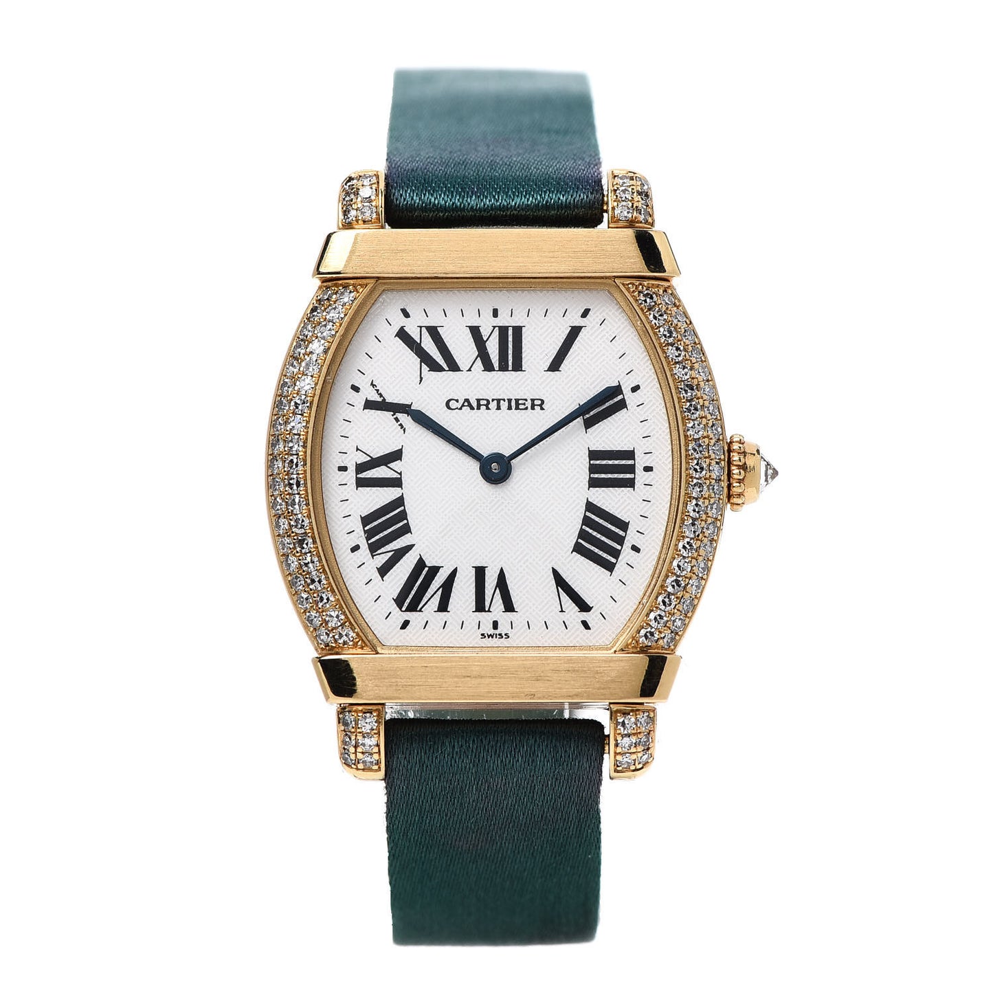 18K Yellow Gold Satin Diamond 26mm Tortue Chinoise Quartz Watch Green