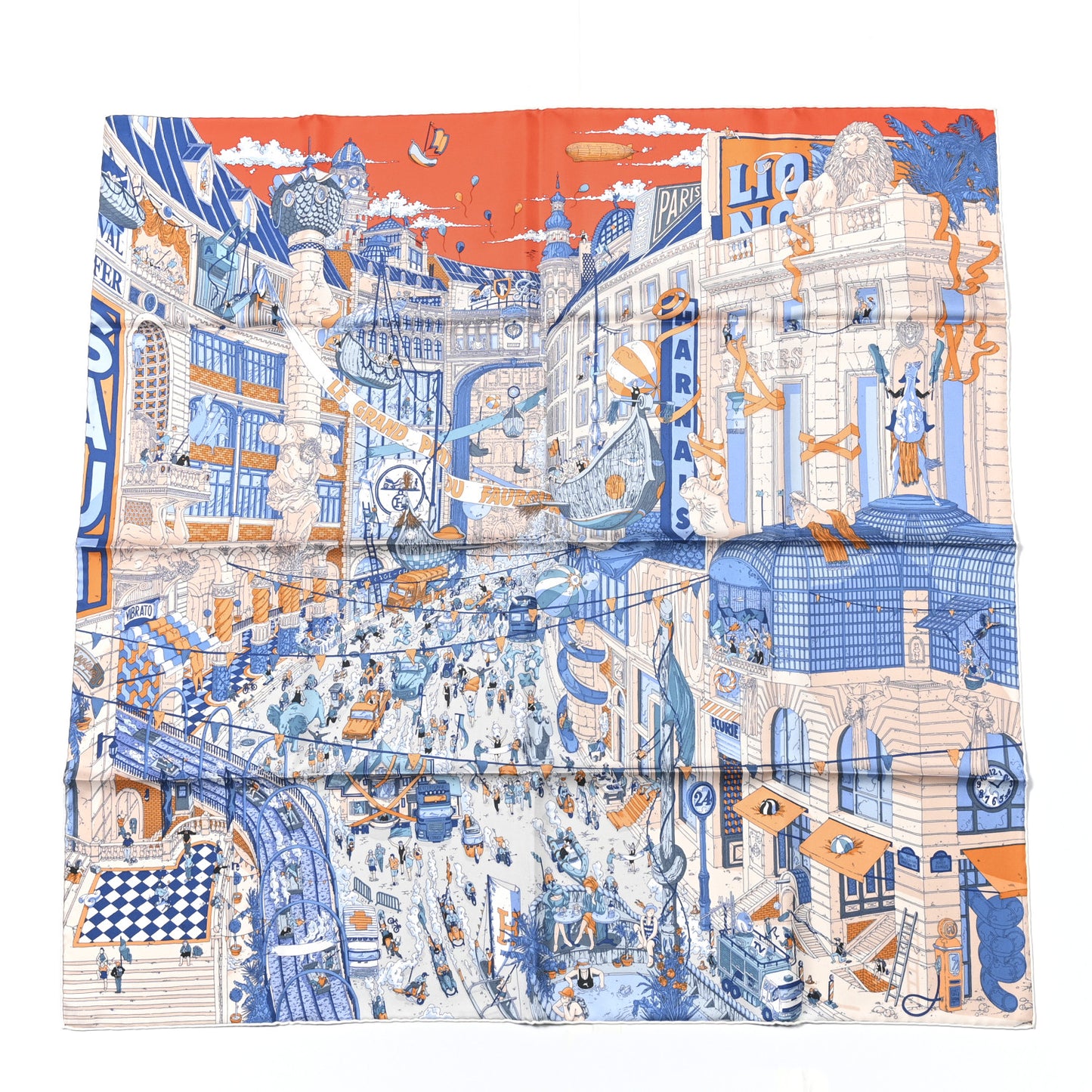 Silk Le Grand Prix du Faubourg Scarf 90 Orange Bleu White