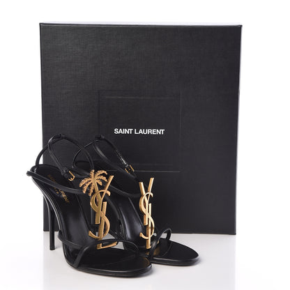 Saint Laurent Calfskin Cassandra Palm Logo 110 Ankle Strap Sandals 38.5 Black 8 of 8