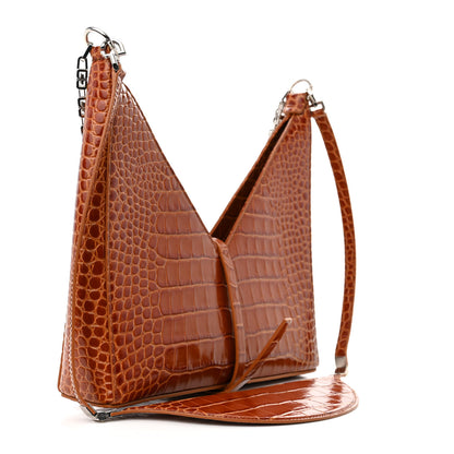 Givenchy Calfskin Crocodile Embossed Small Cut Out Shoulder Bag Tan 3 of 10