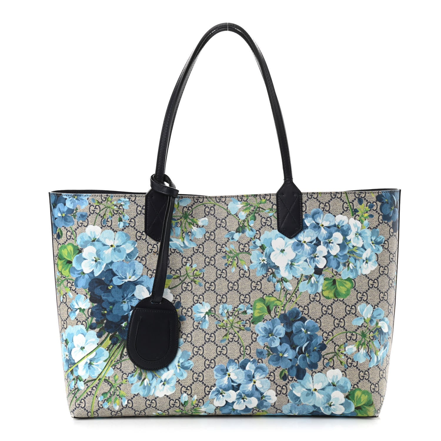 Gucci GG Supreme Monogram Blooms Medium Reversible Tote Beige Blue Navy 1 of 17
