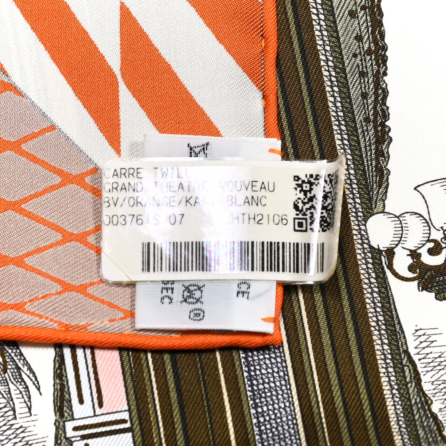 Hermes Silk Grand Theatre Nouveau Scarf 90 Orange Kaki White 3 of 6