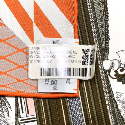 Hermes Silk Grand Theatre Nouveau Scarf 90 Orange Kaki White 3 of 6