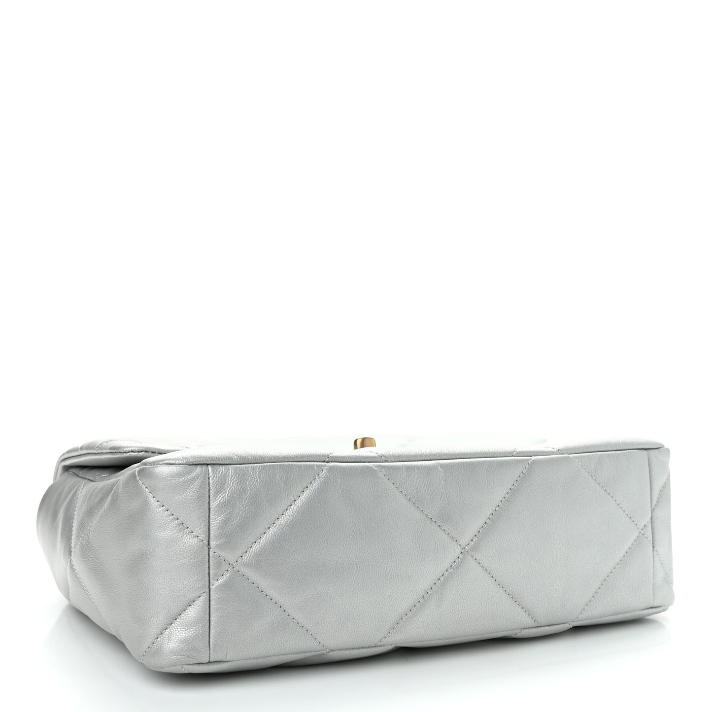 Metallic Goatskin Quilted Large Chanel 19 Flap Silver