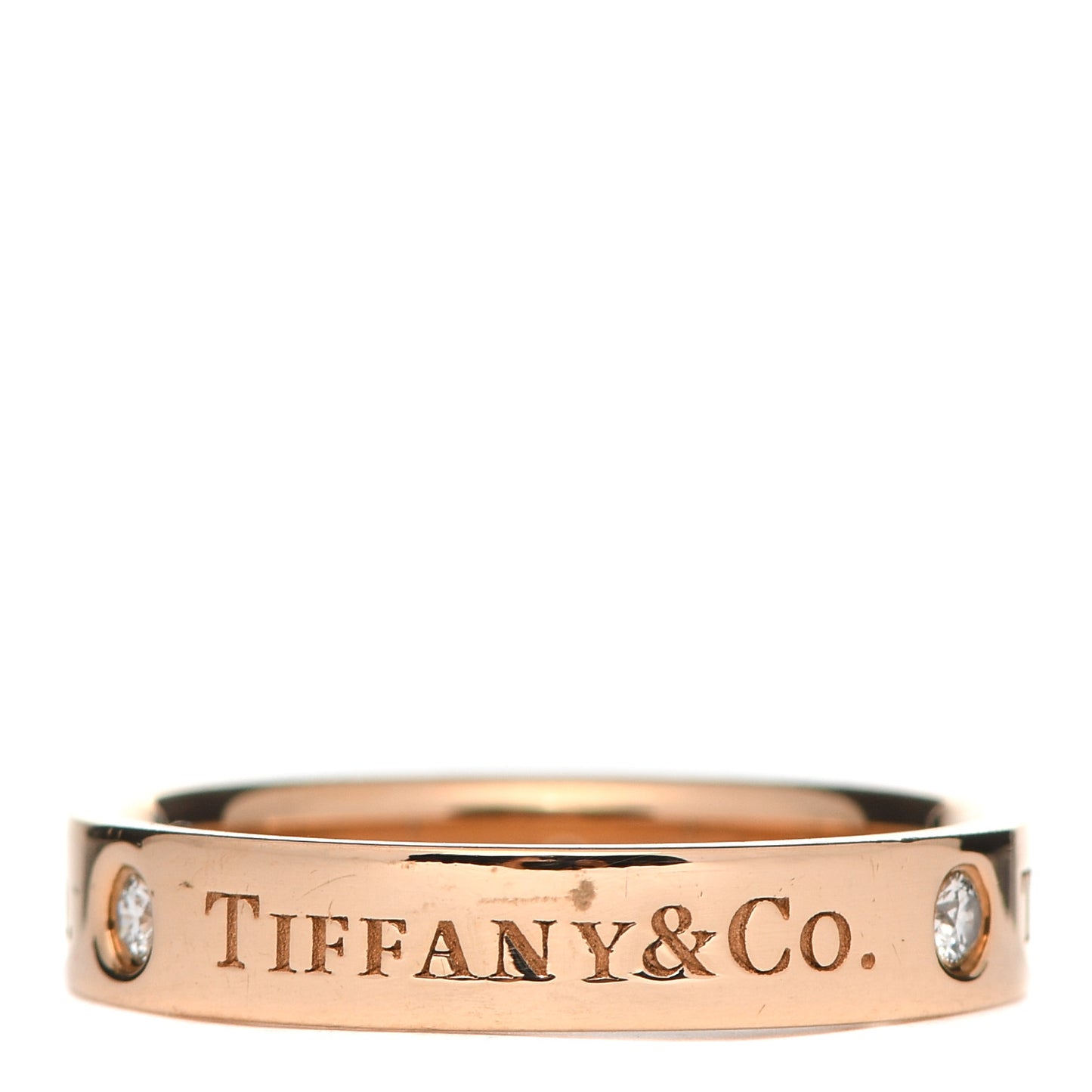 18K Rose Gold Diamond 4mm Logo Band Ring 55 7.25