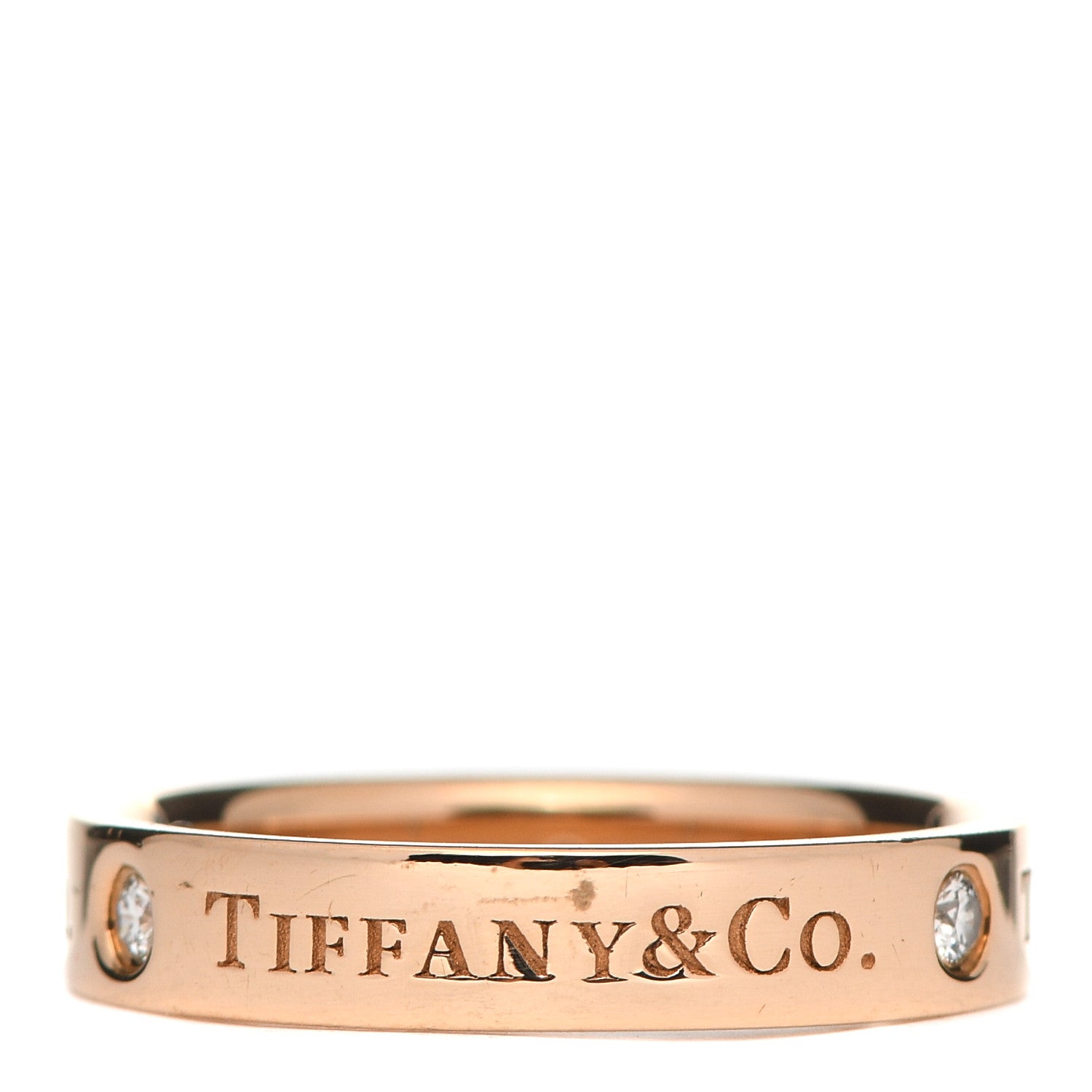 Tiffany 18K Rose Gold Diamond 4mm Logo Band Ring 55 7.25 3 of 5