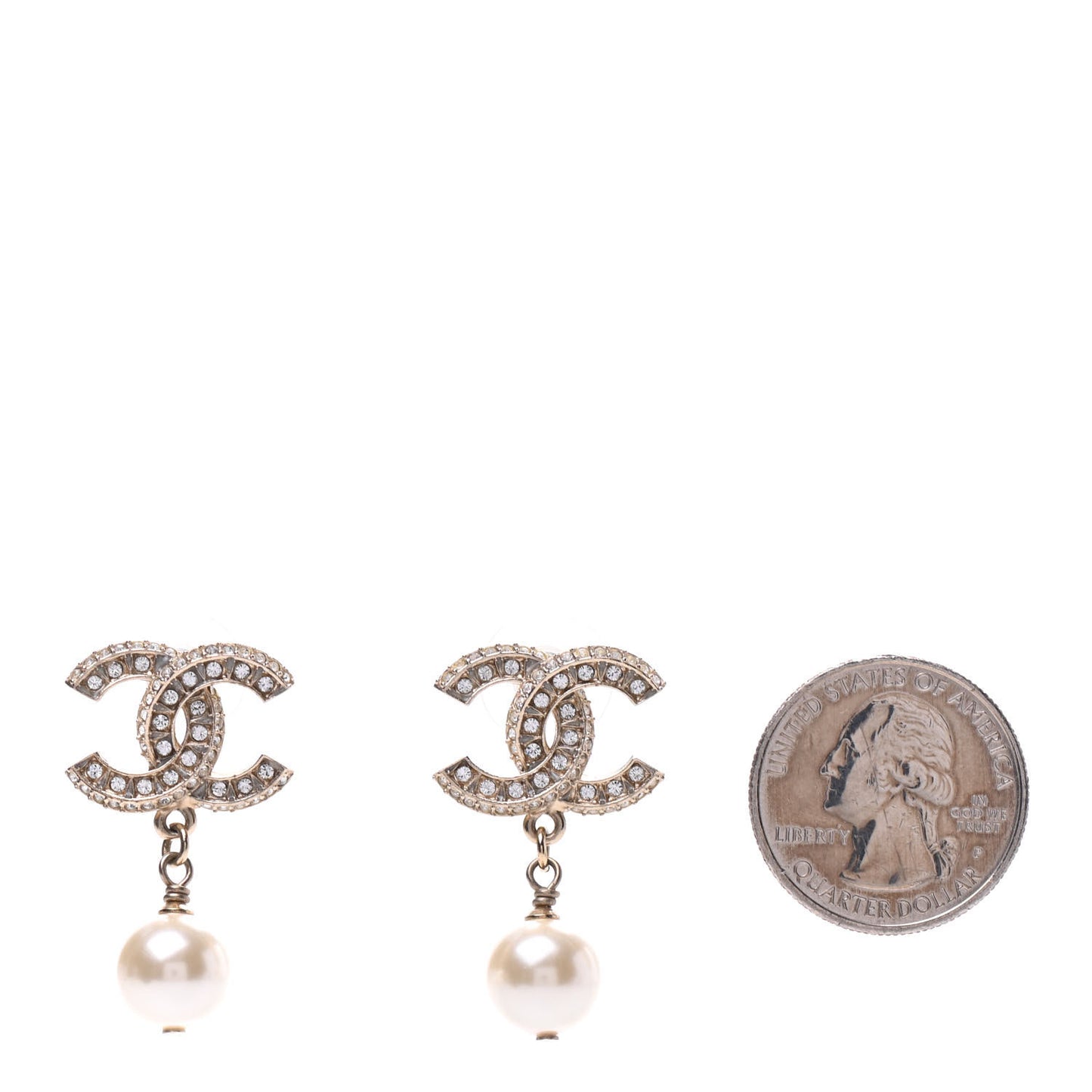 Crystal Pearl CC Drop Earrings Gold