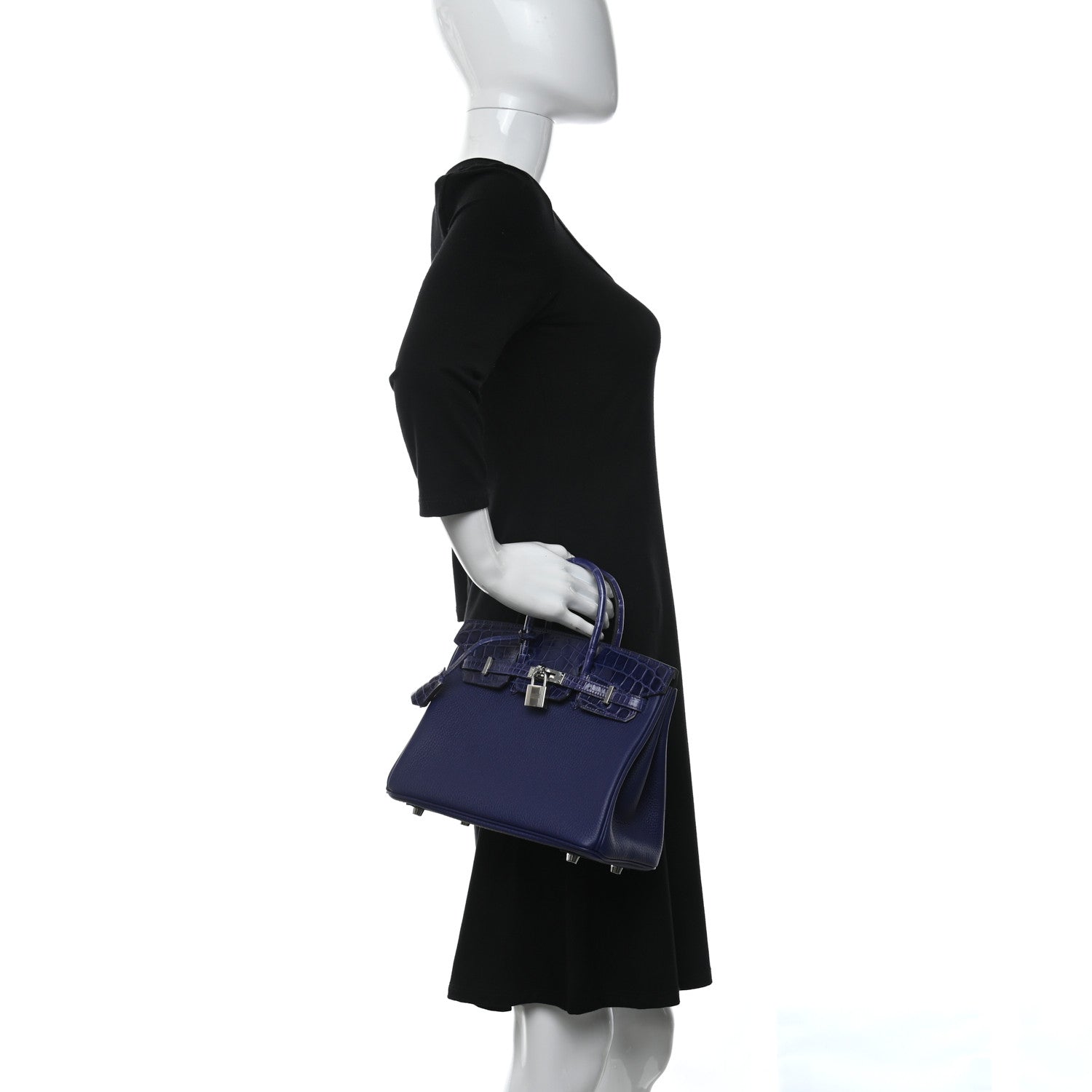 Hermes Togo Shiny Niloticus Crocodile Birkin Touch 25 Bleu Encre 2 of 10