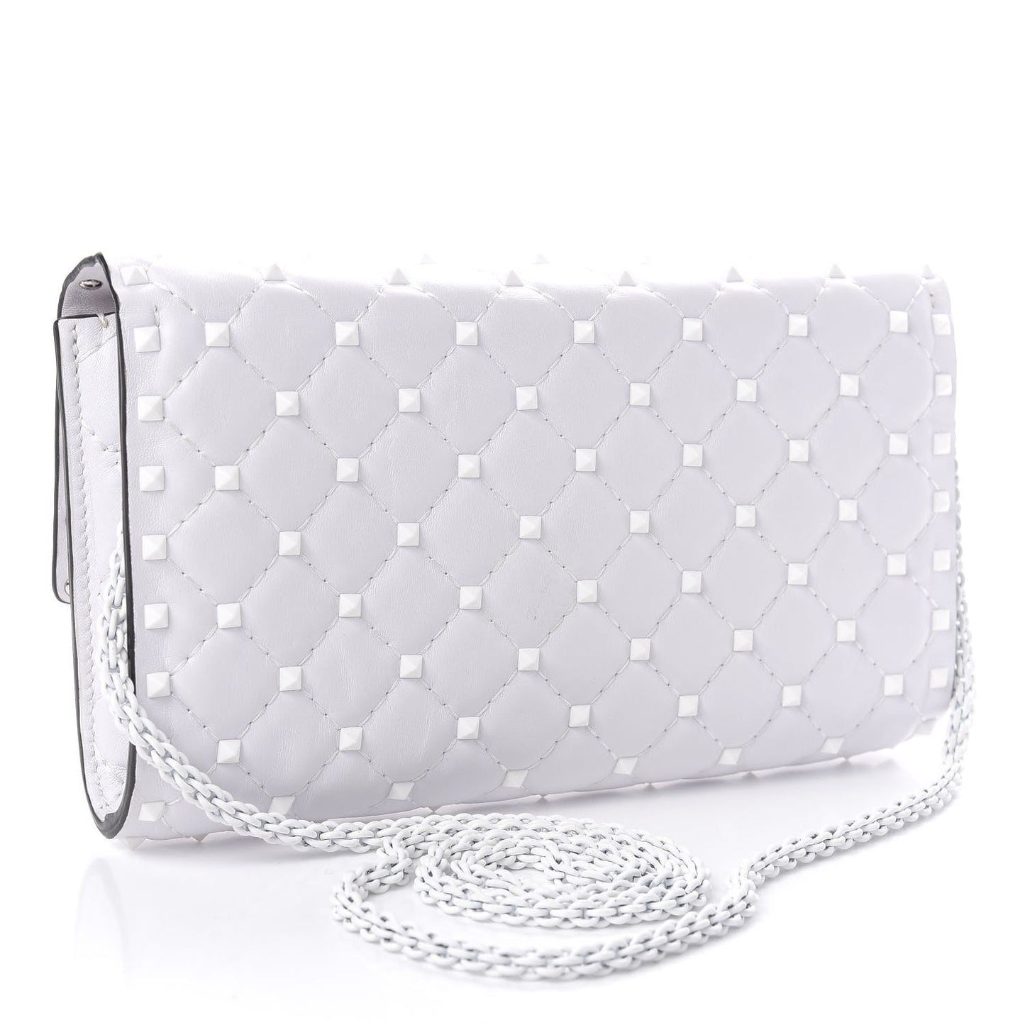 Lambskin Free Rockstud Spike Wallet on Chain Optic White