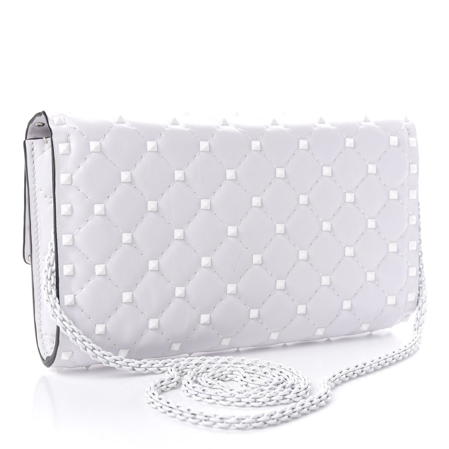 Valentino Garavani Lambskin Free Rockstud Spike Wallet on Chain Optic White 3 of 11