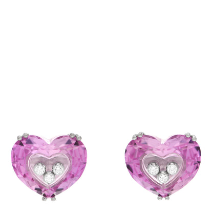 Chopard 18K White Gold Pink Sapphire 3 Diamonds So Happy Heart Earrings 1 of 5