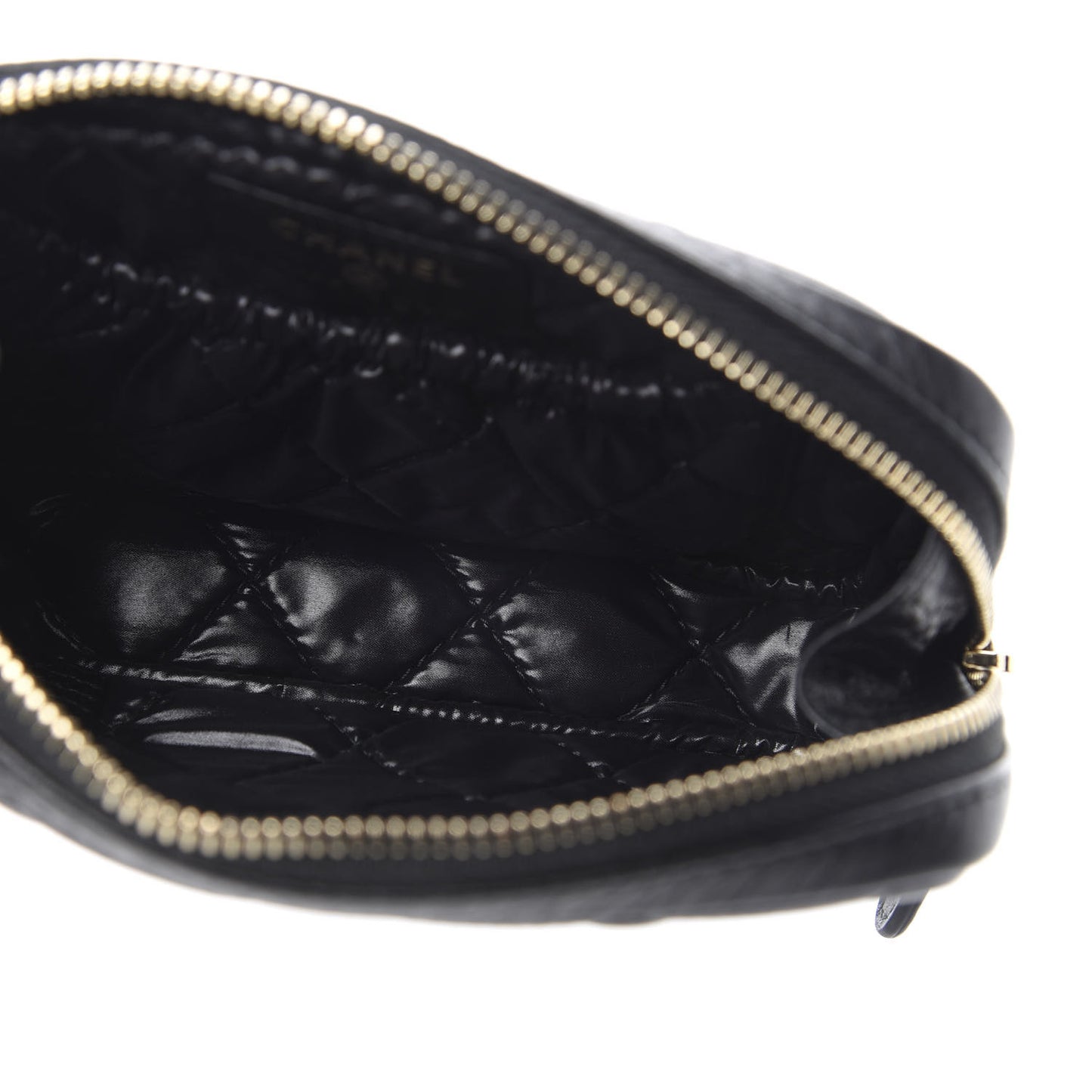 Grained Calfskin Quilted Small Curvy Pouch Cosmetic Case Black