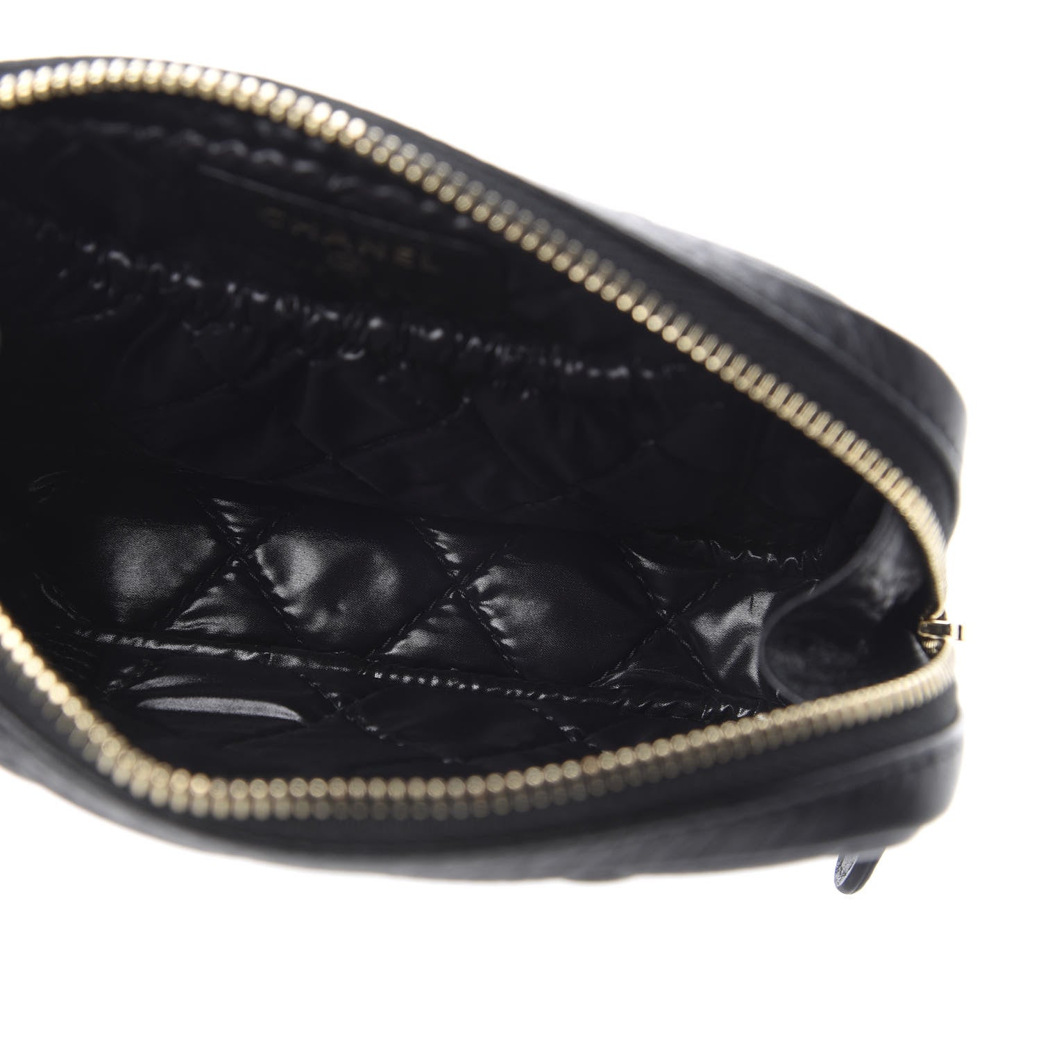 Chanel Grained Calfskin Quilted Small Curvy Pouch Cosmetic Case Black 5 of 8