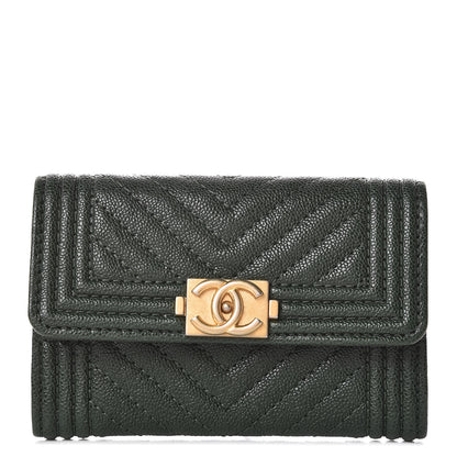 Chanel Caviar Chevron Quilted Boy Card Holder Wallet Green 1 of 9