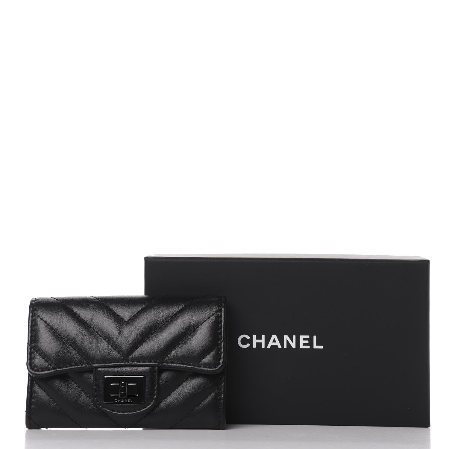 Chanel Aged Calfskin Chevron Quilted Reissue Card Holder Wallet So Black 8 of 8