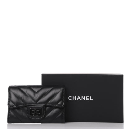 Chanel Aged Calfskin Chevron Quilted Reissue Card Holder Wallet So Black 8 of 8