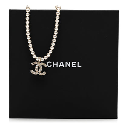 Chanel Pearl Crystal Baguette CC Short Necklace Gold 6 of 6