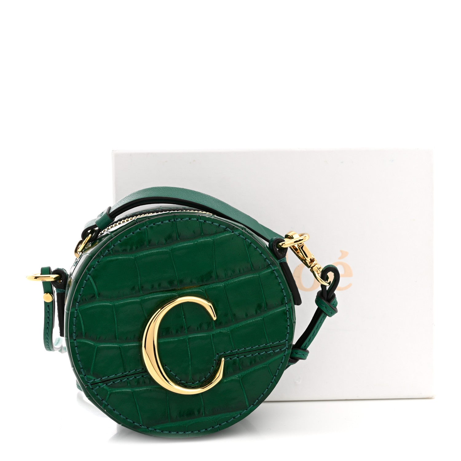 Chloe Calfskin Crocodile Embossed Mini C Round Crossbody Woodsy Green 11 of 11