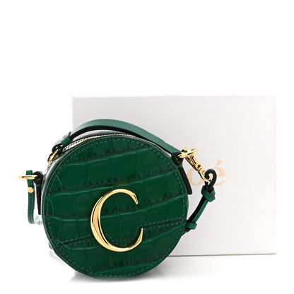 Chloe Calfskin Crocodile Embossed Mini C Round Crossbody Woodsy Green 11 of 11