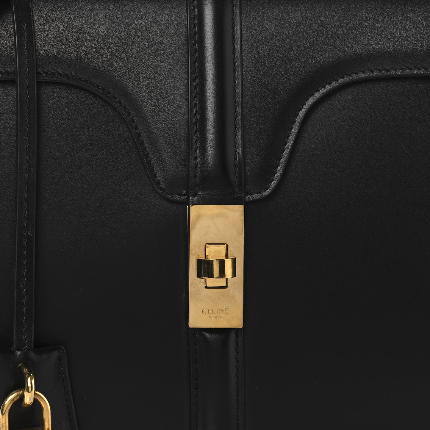 Satinated Calfskin Small 16 Top Handle Bag Black