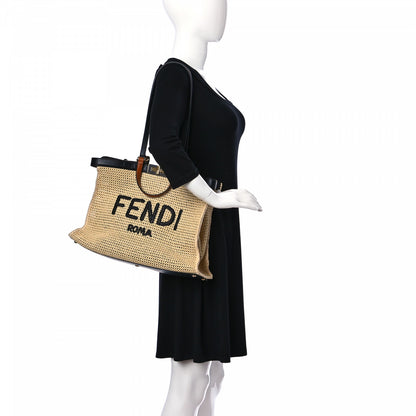 Fendi Raffia Vitello King Macrame Mesh Large Peekaboo X-Tote Natural Black Cuoio 2 of 9