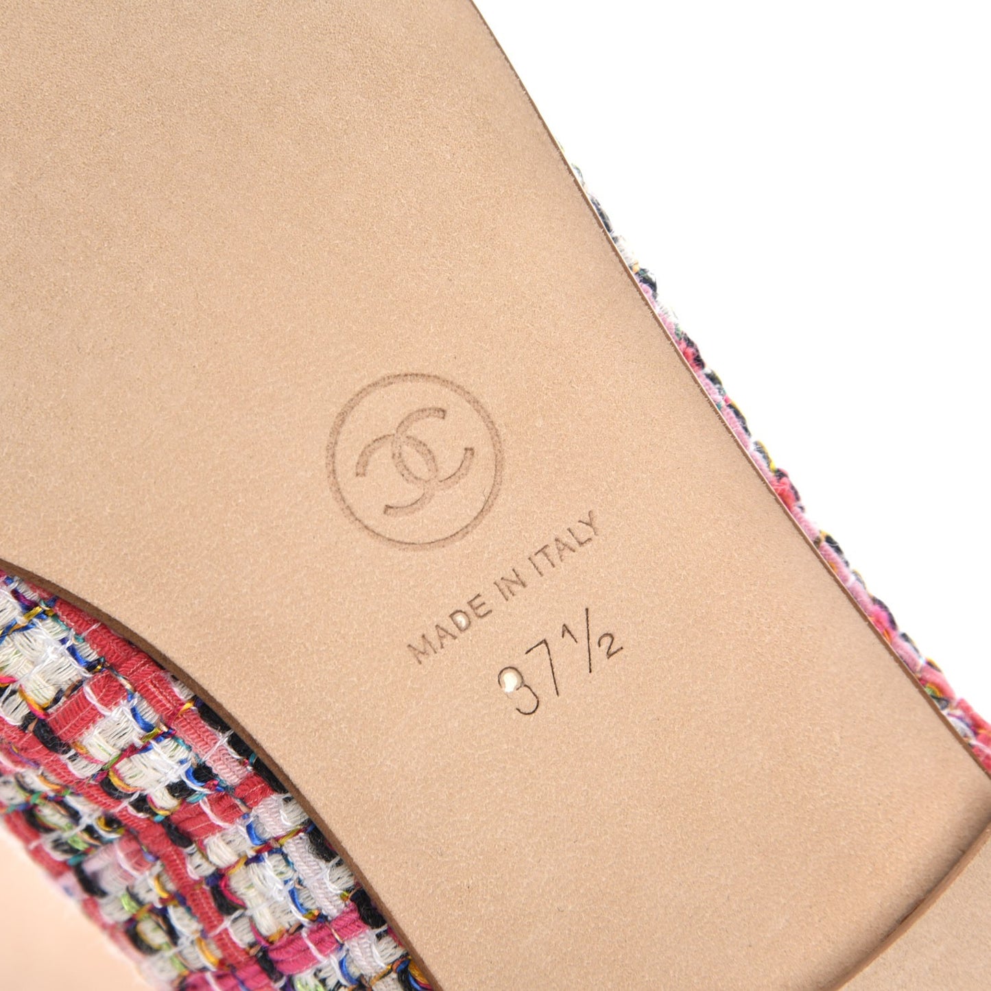 Tweed Calfskin Cap Toe Ballerina Flats 37.5 Pink