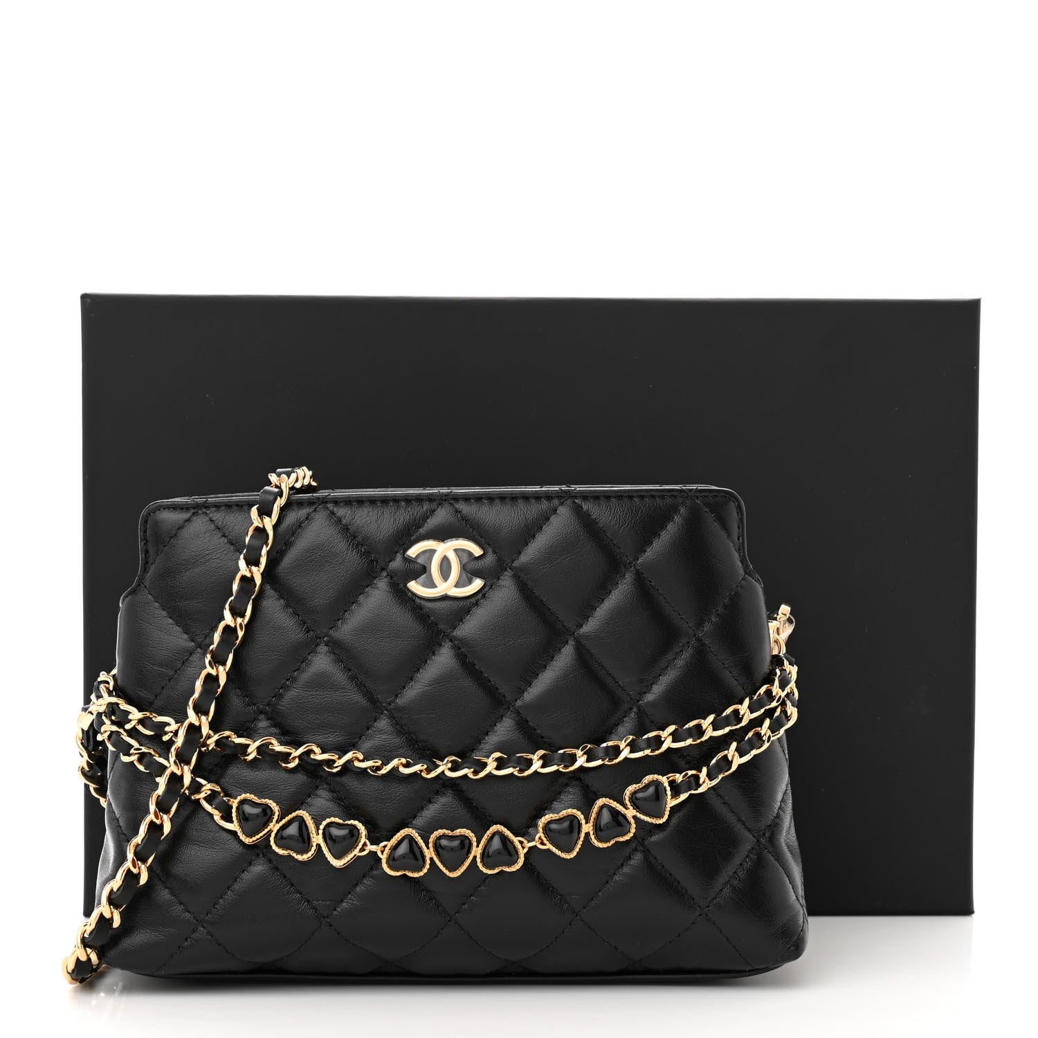 Chanel Shiny Crumpled Calfskin Quilted Clutch With Chain Black 11 of 11