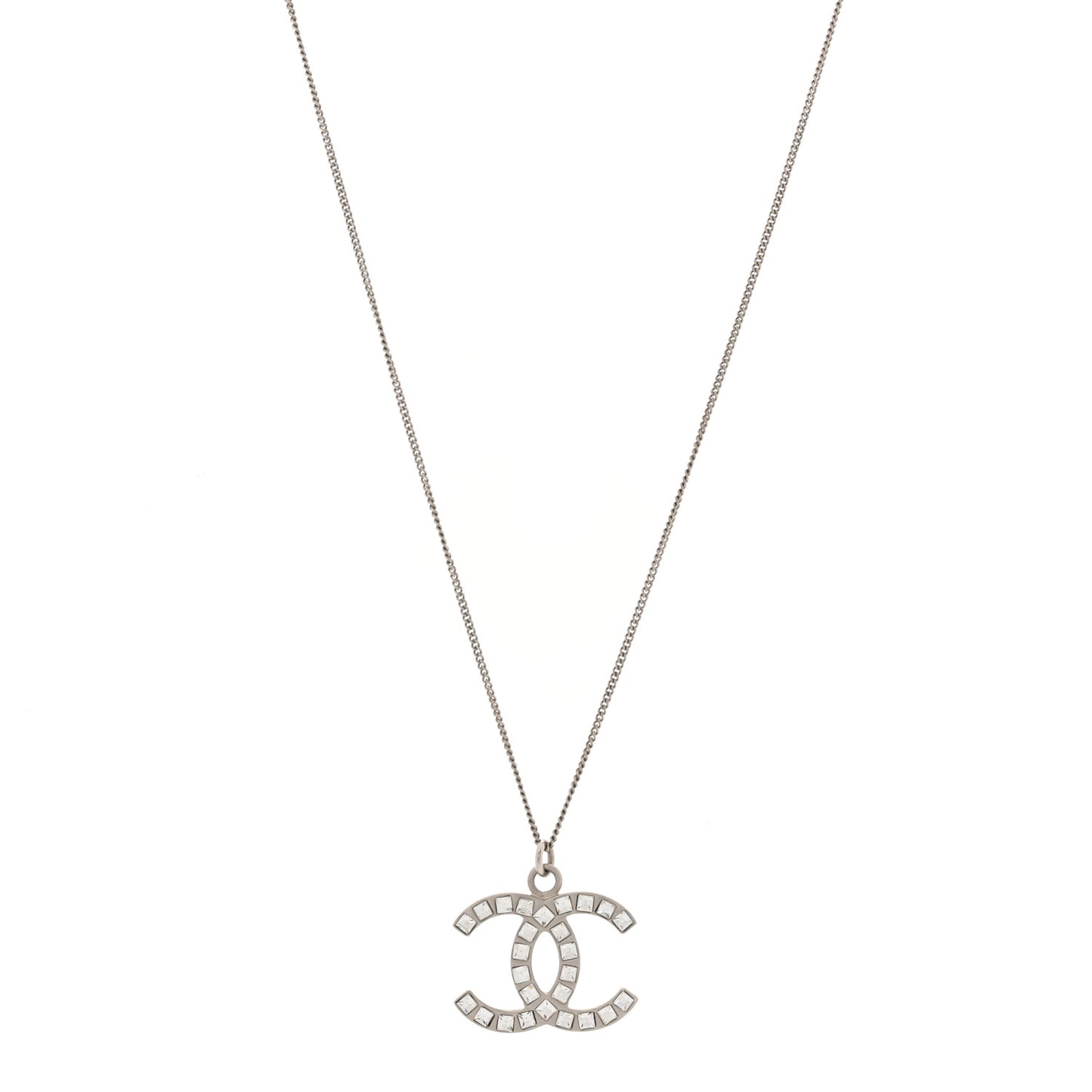 Crystal Baguette CC Necklace Silver
