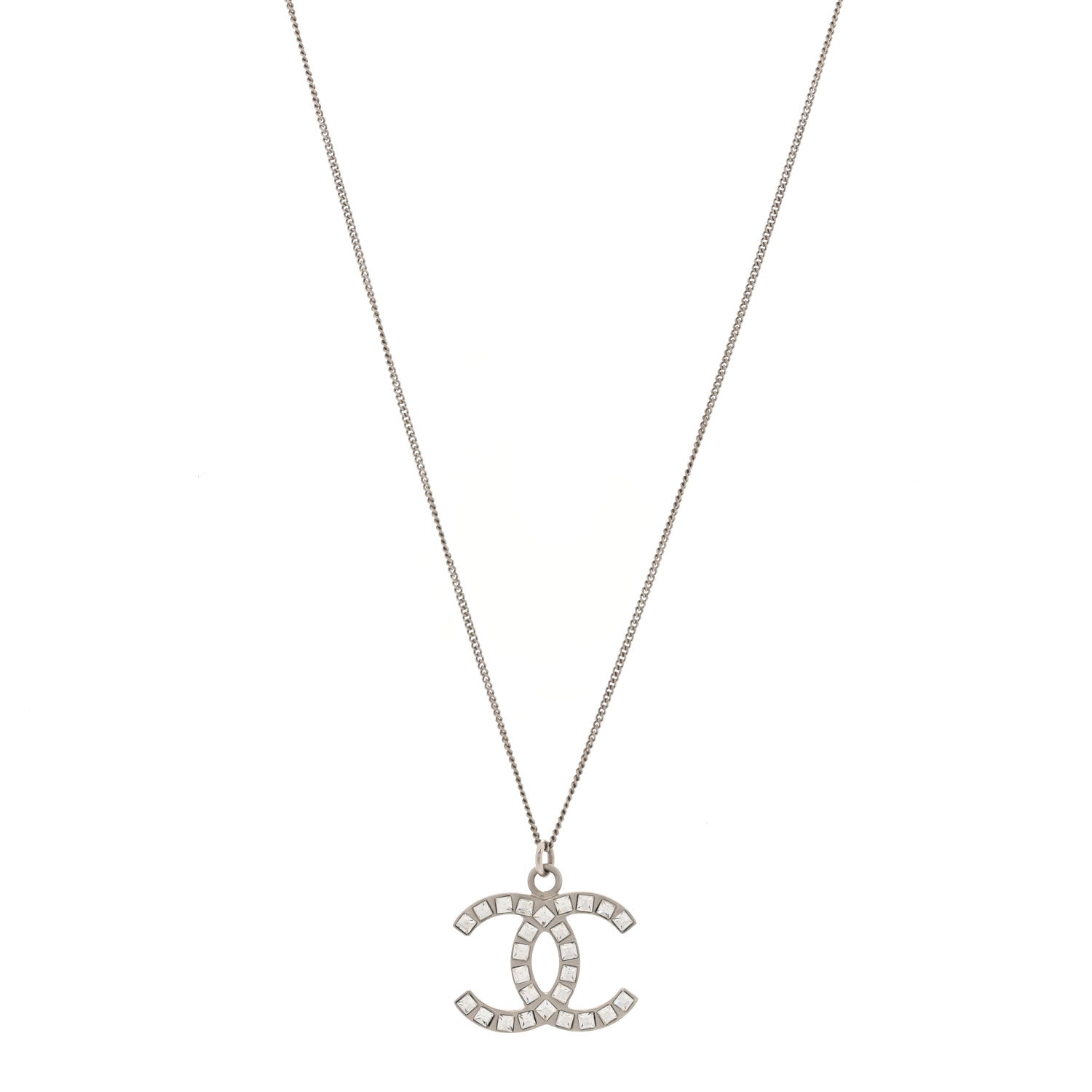 Chanel Crystal Baguette CC Necklace Silver 1 of 5