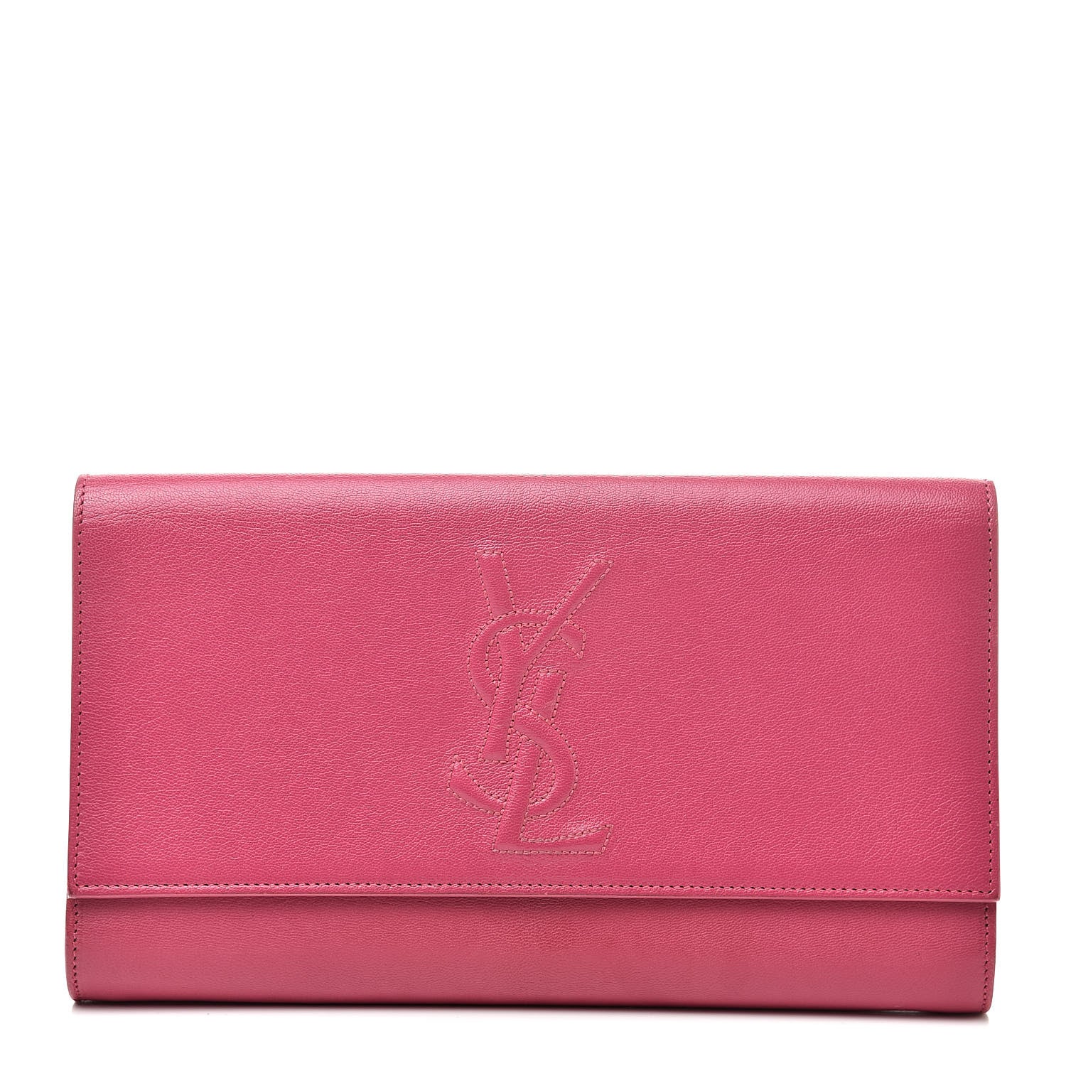 Saint Laurent Goatskin Monogram Large Belle De Jour Clutch Lipstick Fuchsia 1 of 14