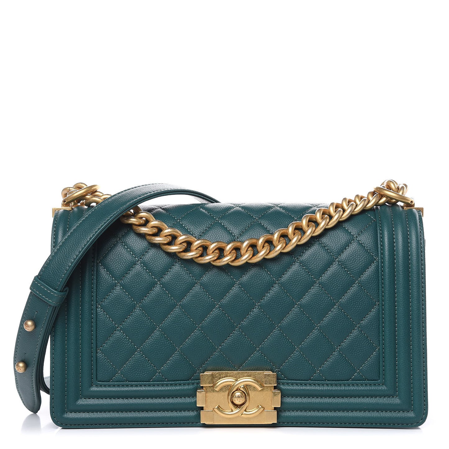 Caviar Quilted Medium Boy Flap Green