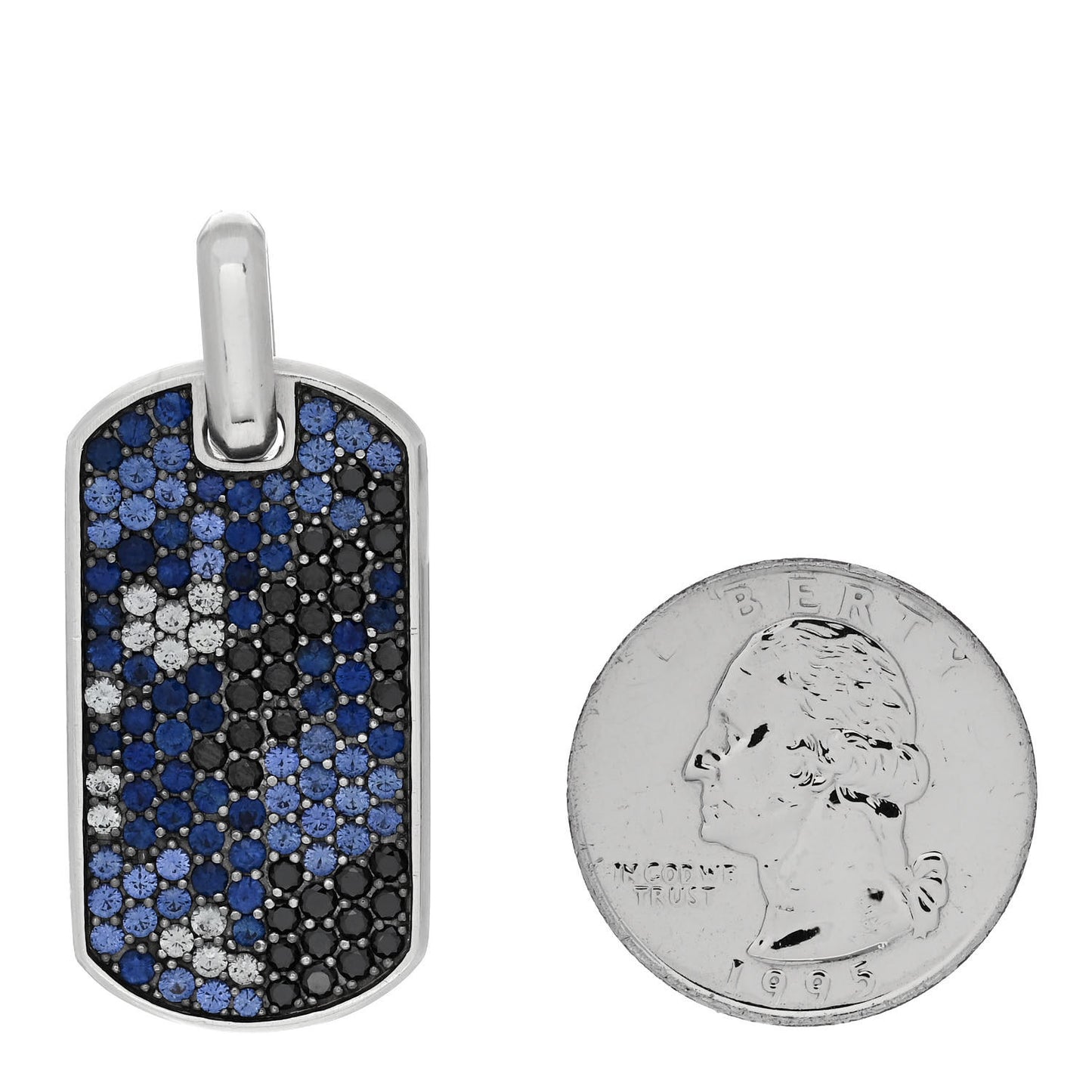 Sterling Silver Black Diamond Sapphire Chevron Dog Tag Pendant