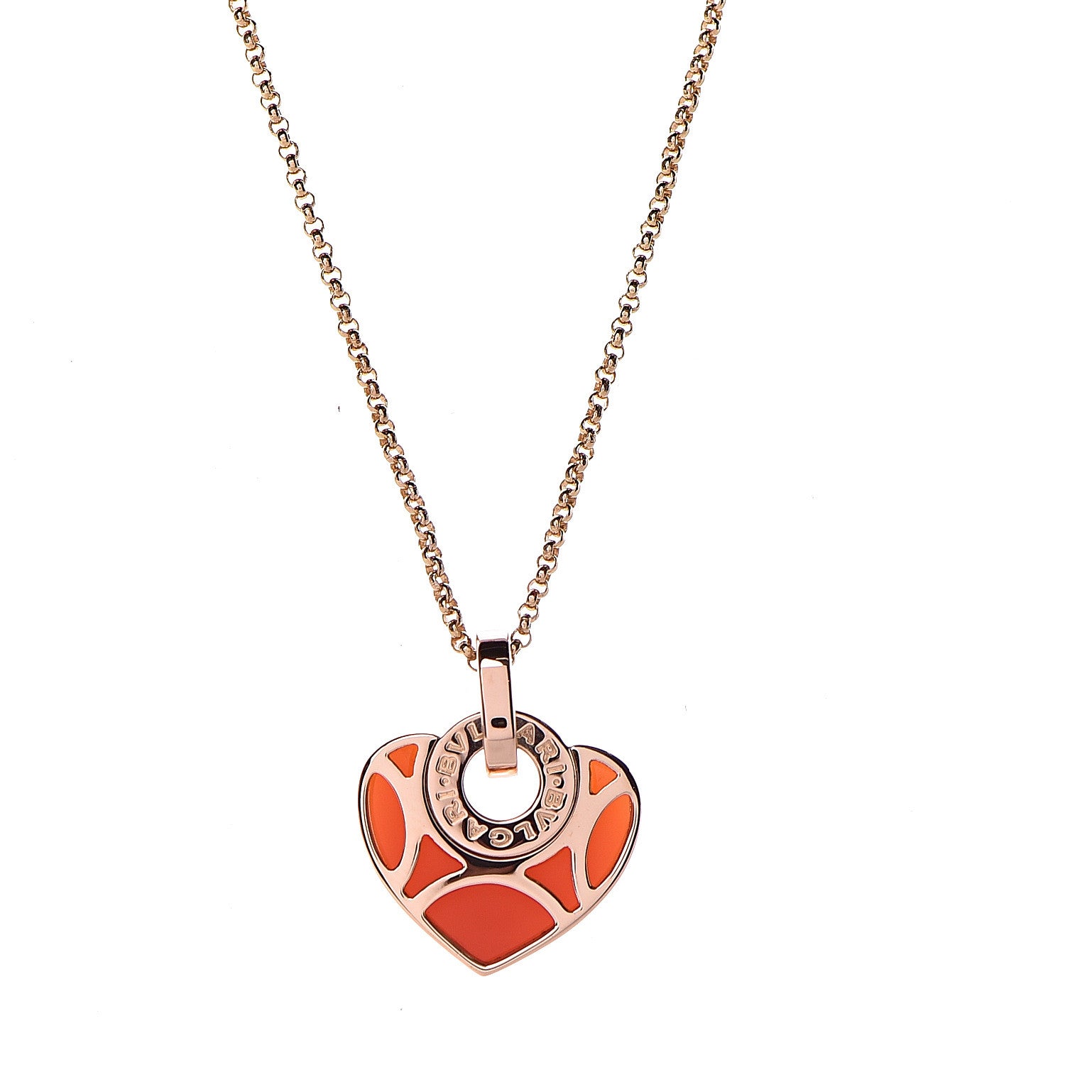 Bulgari 18K Rose Gold Carnelian Cuore Heart Pendant Necklace 4 of 8