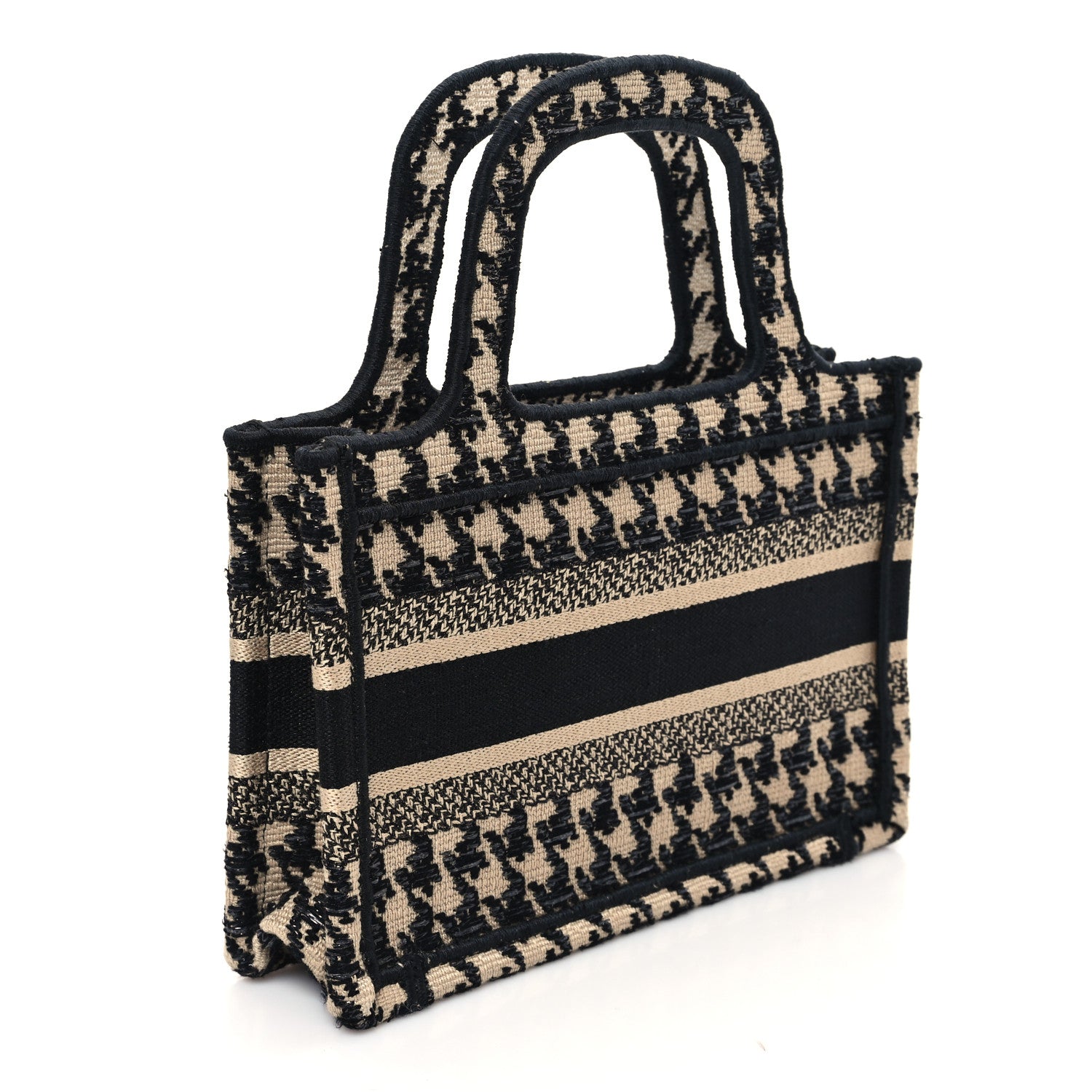 Christian Dior Canvas Houndstooth Embroidered Mini Book Tote Black 3 of 14