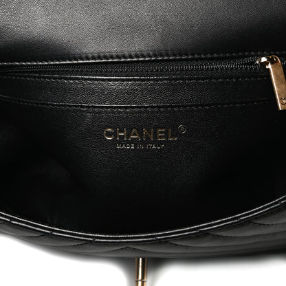 Chanel Lambskin Reverse Chevron Quilted Round Top Handle Flap Black 6 of 14