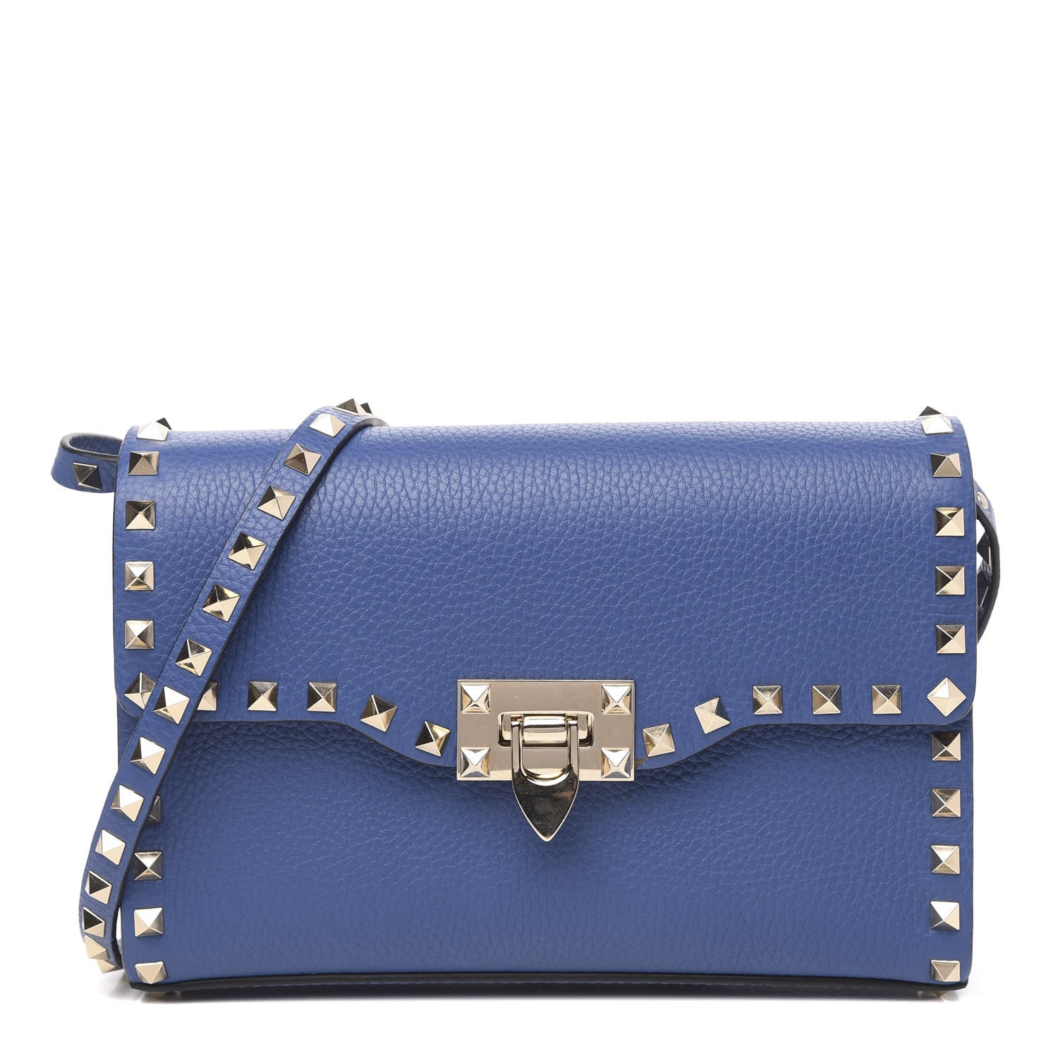 Valentino Garavani Pebbled Calfskin Medium Rockstud Flip Lock Crossbody Bag Baltique 1 of 9
