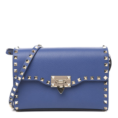 Valentino Garavani Pebbled Calfskin Medium Rockstud Flip Lock Crossbody Bag Baltique 1 of 9